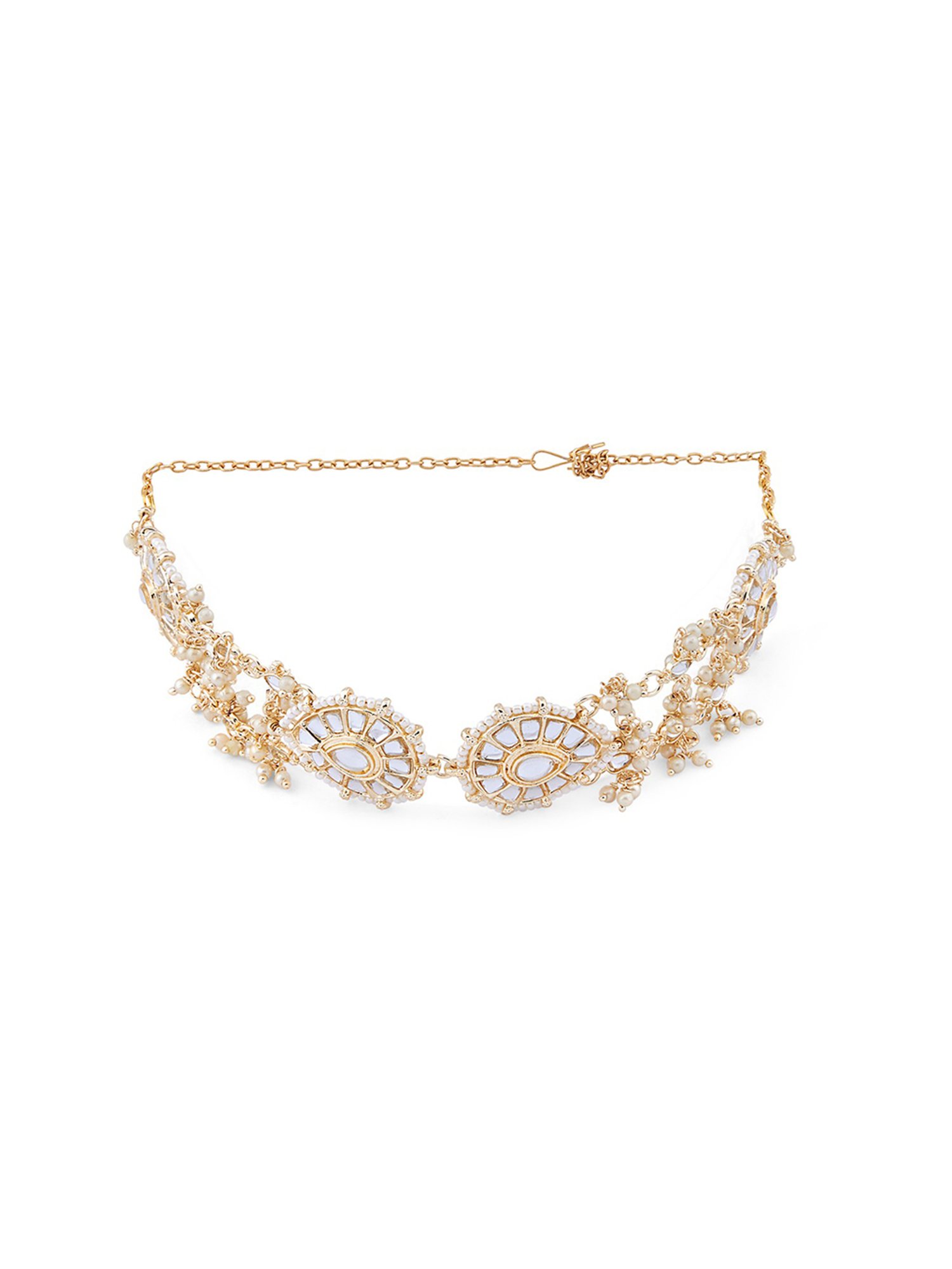 Zaveri Pearls Gold Tone Tilak Shape Kundan & Pearls Bridal Head Chain-ZPFK13068