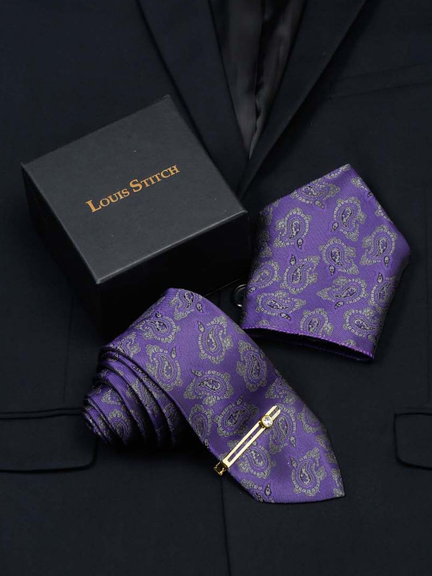 Louis Stitch Purple Printed Necktie Gift Set - Set of 3