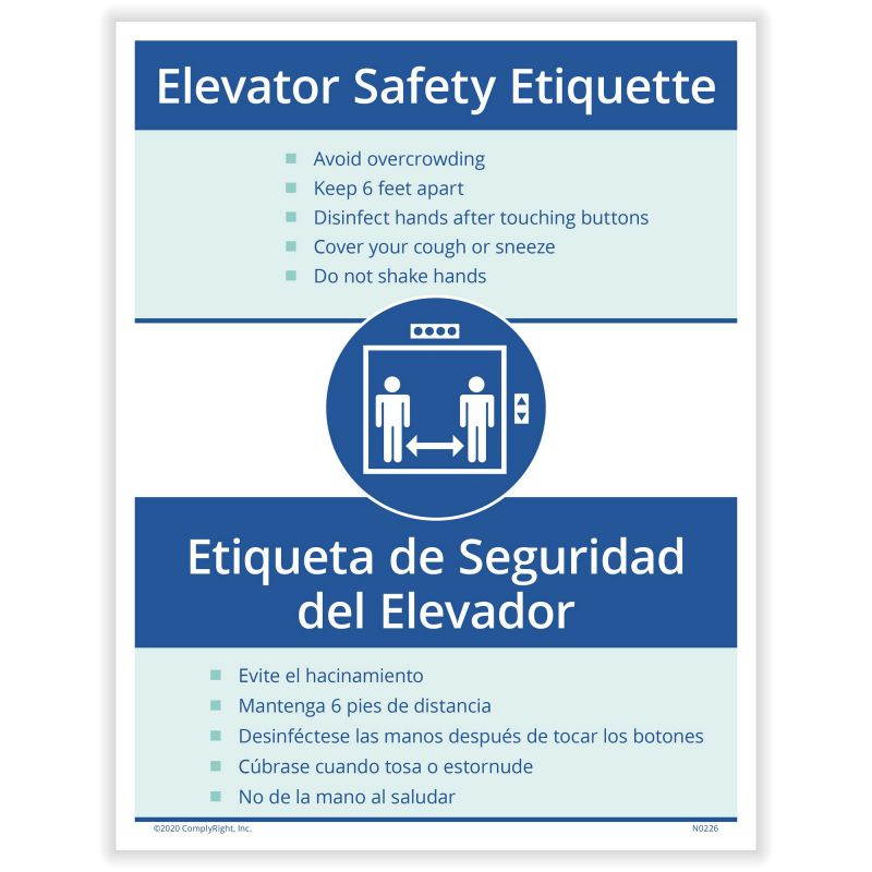 Bilingual Elevator Safety Etiquette Notice, 8.5" x 11" - 1 Poster per Pack