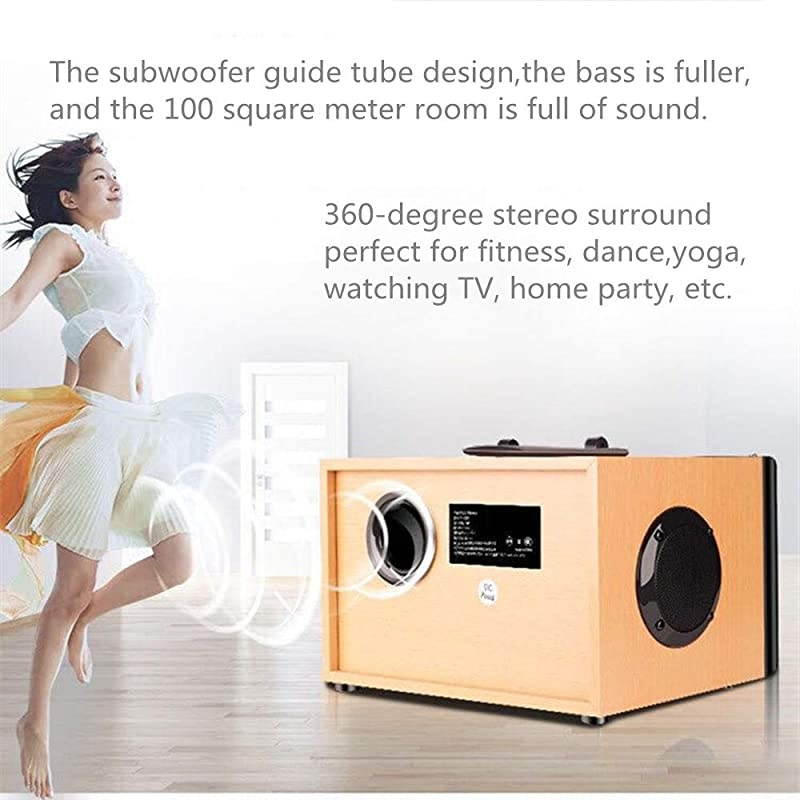 Bluetooth Speakers with FM Radio Subwoofer Remote Control AUX USB, Clear Audio Rich Bass Wireless Home Desktop Speakers Stereo Sound Outdoor Party Speaker for Phone PC Tablet TV (Beech color)