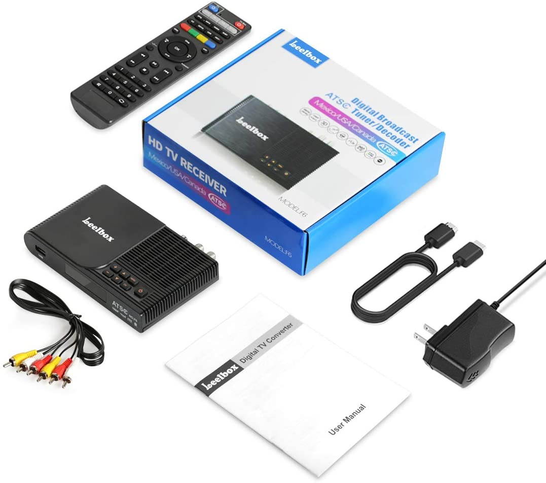 Leelbox Converter Box, 1080P ATSC Digital Tuner Box for Analog TV, Supports Recording PVR, Live TV Shows, Multimedia Playback, H.265 Video Decoding, IR Search, Free Local TV