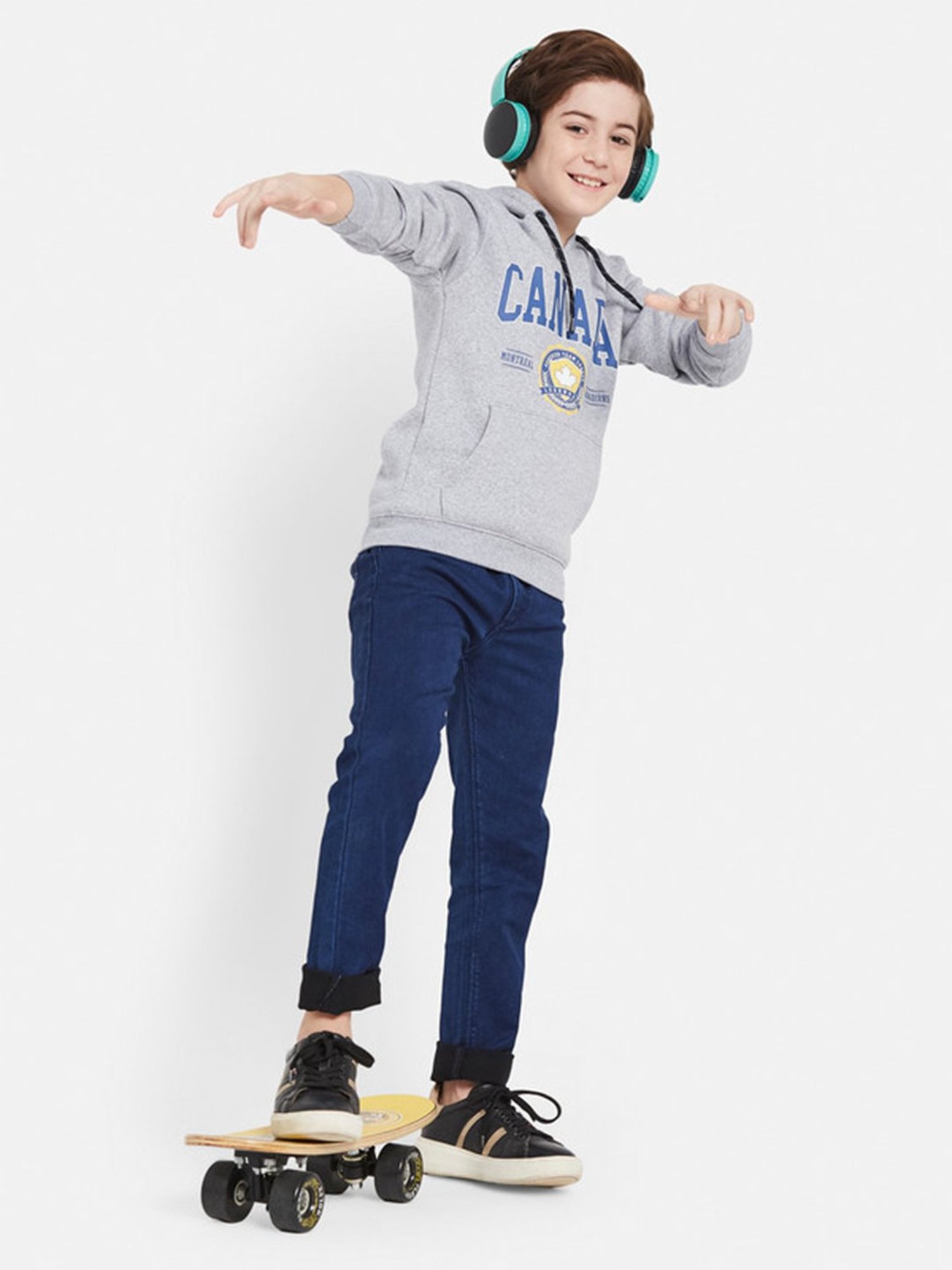 Octave Kids Grey Melange Graphic Print Full Sleeves Sweatshirt