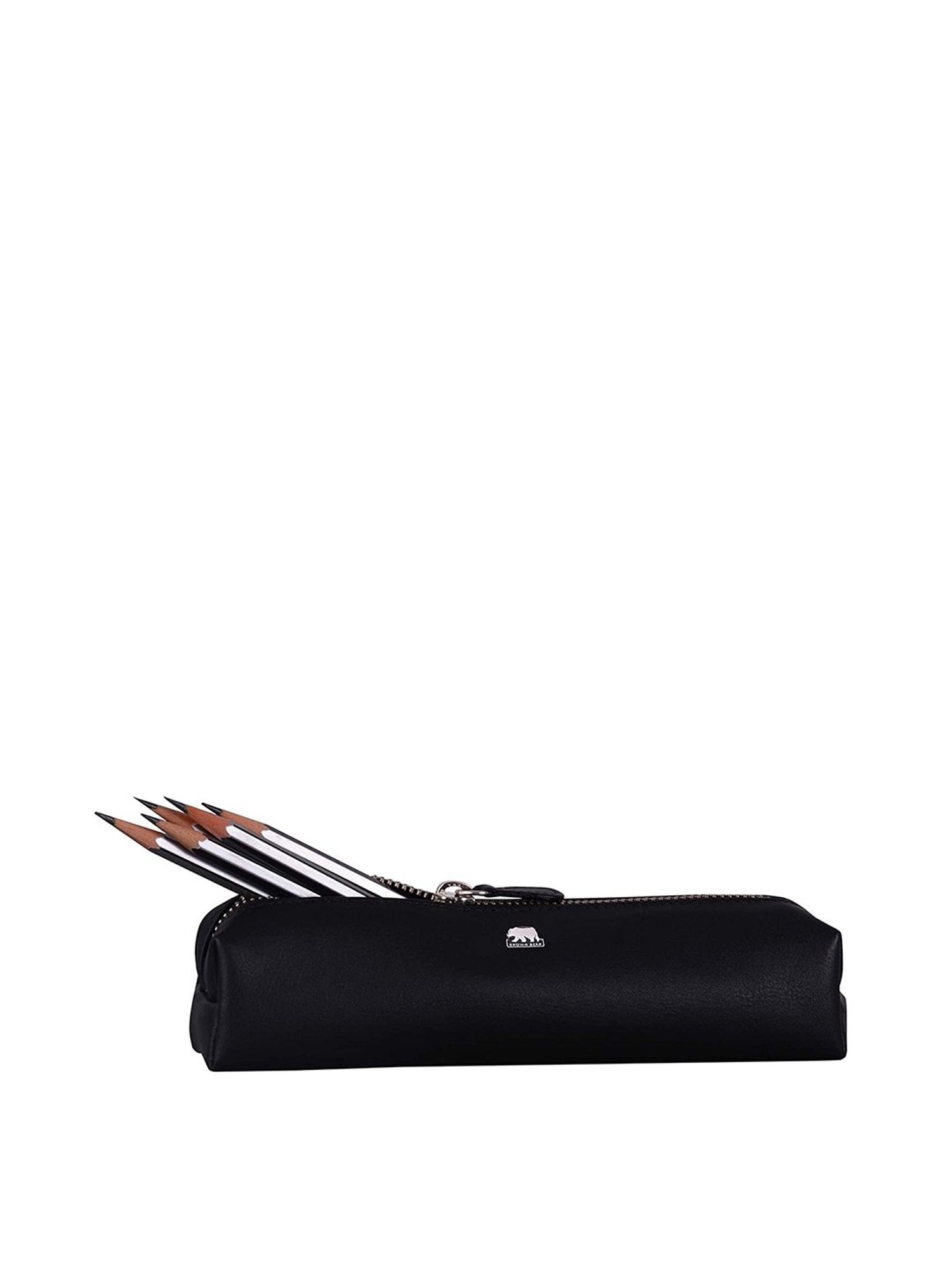 Brown Bear Black Casual Leather Pencil Pouch for Unisex
