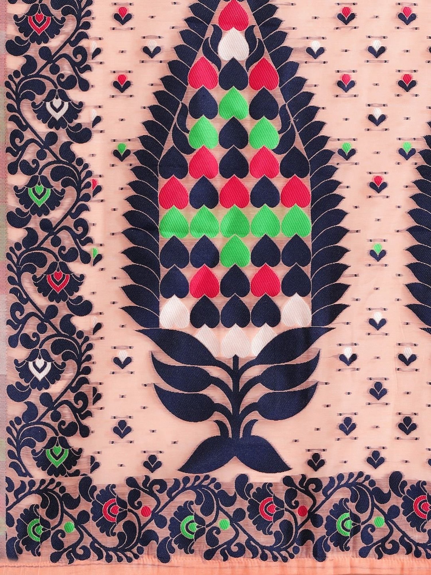 Silk Land Peach Cotton Woven Saree With Unstitched Blouse