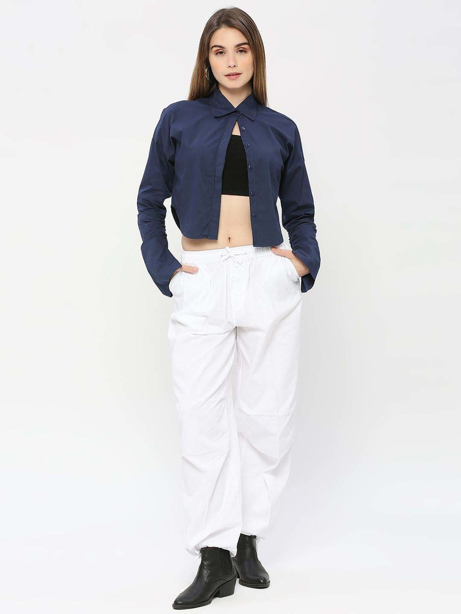 Remanika Blue Pure Cotton Cropped Shirt