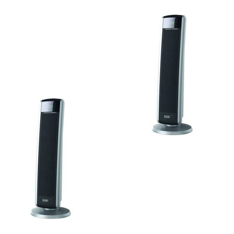 Lasko 5586 Portable 1500 W Room Oscillating Ceramic Tower Space Heater with Remote, Adjustable Thermostat, Digital Controls, and 8 Hour Timer (2 Pack)