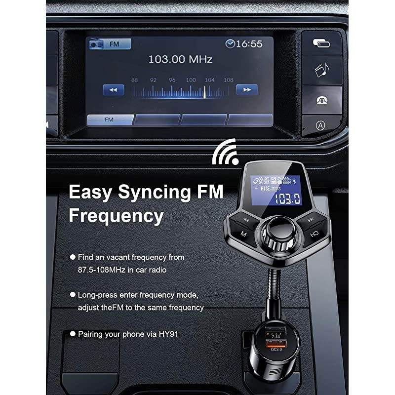 Bluetooth FM Transmitter for Car  HIFI Sound QC3024A Fast Charge inCar Bluetooth Radio Adapter Car Kit HandsFree Calling Support AUX Output TFSD Card UDisk