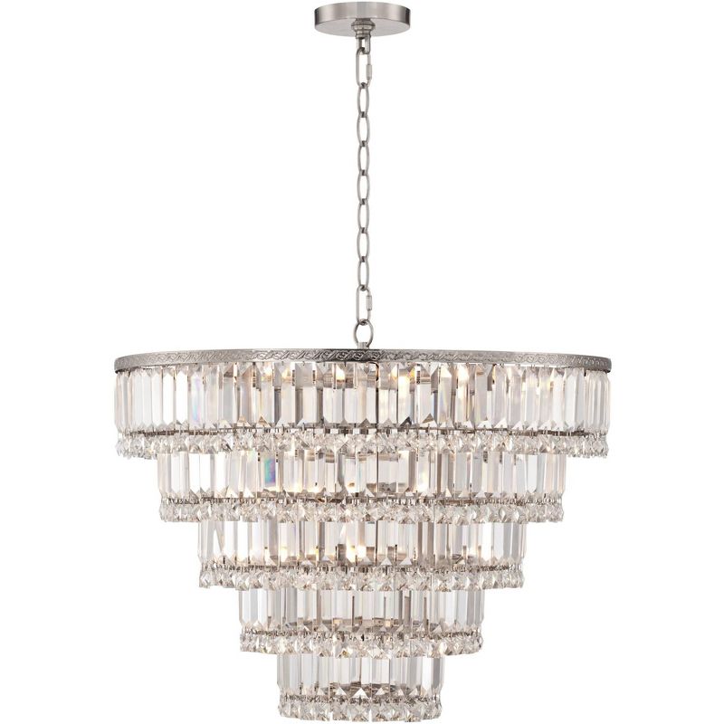 Vienna Full Spectrum Satin Nickel Chandelier 24 1/2" Wide Faceted Crystal Glass for Dining Room House Foyer Kitchen Bedroom