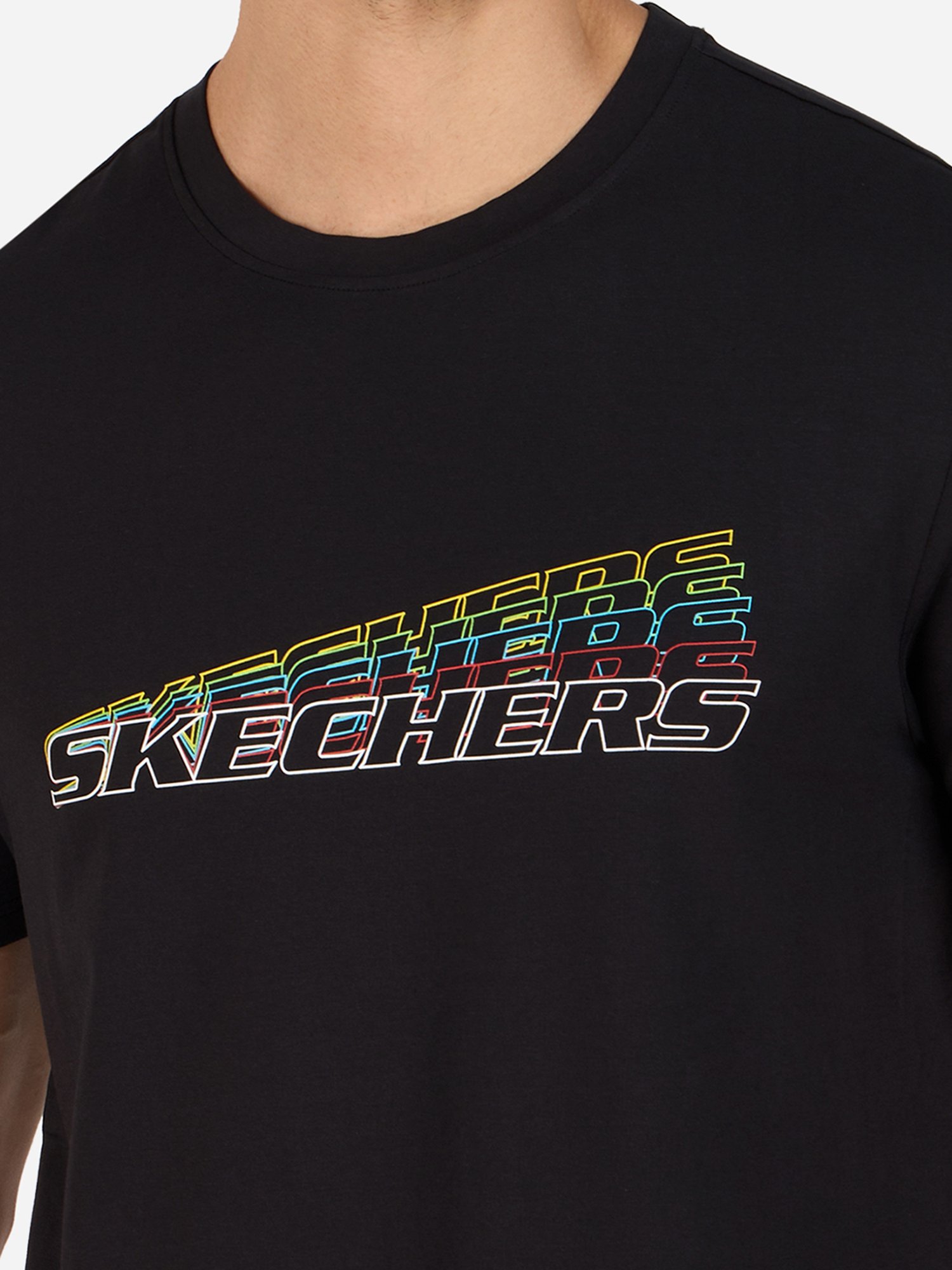 Skechers Black Regular Fit Printed Crew T-Shirt