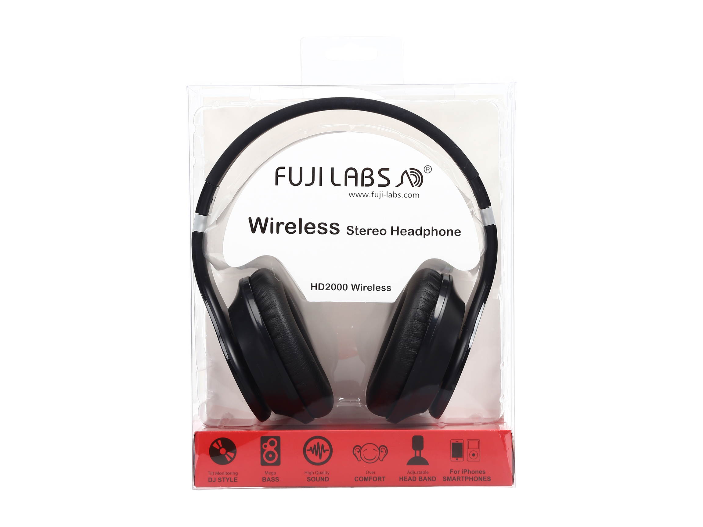Fuji Labs Wireless AUFJ-W-HD2000-BK Professional Stereo Headphones - Black