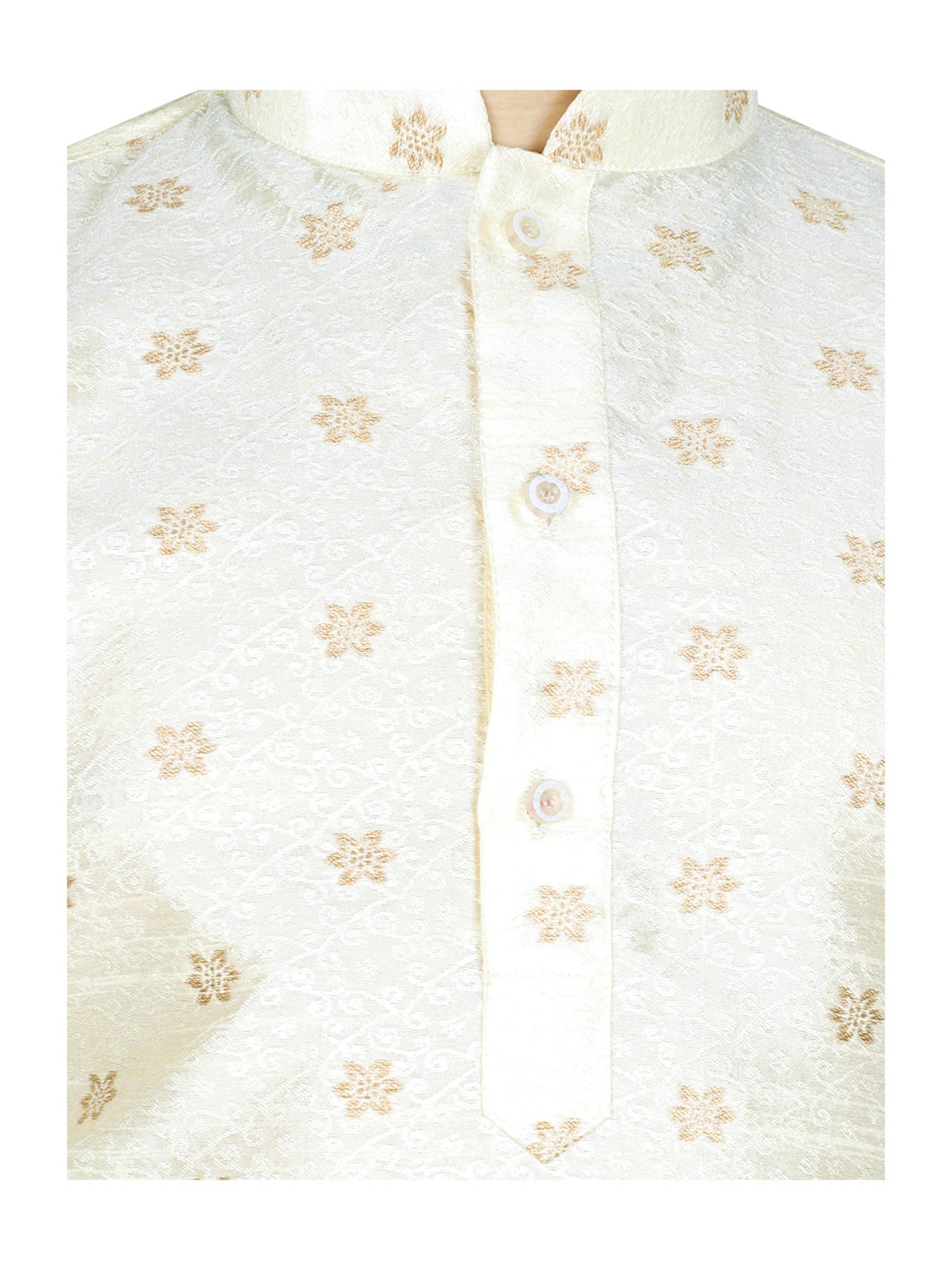 SG Yuvraj Kids Cream & Gold Embroidered Full Sleeves Kurta with Pyjamas