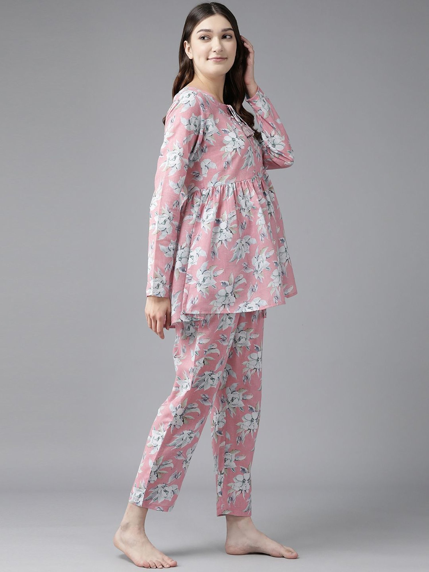 Prakrti Pink Cotton Printed Top Pant Set