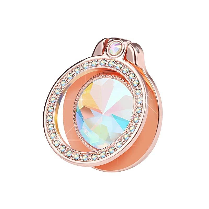 Glitter Bling Bling Phone Ring HolderSparkle Phone Ring Artificial Diamond StandRhinestone Cell Phone Finger Ring for PhonesPadRose Gold