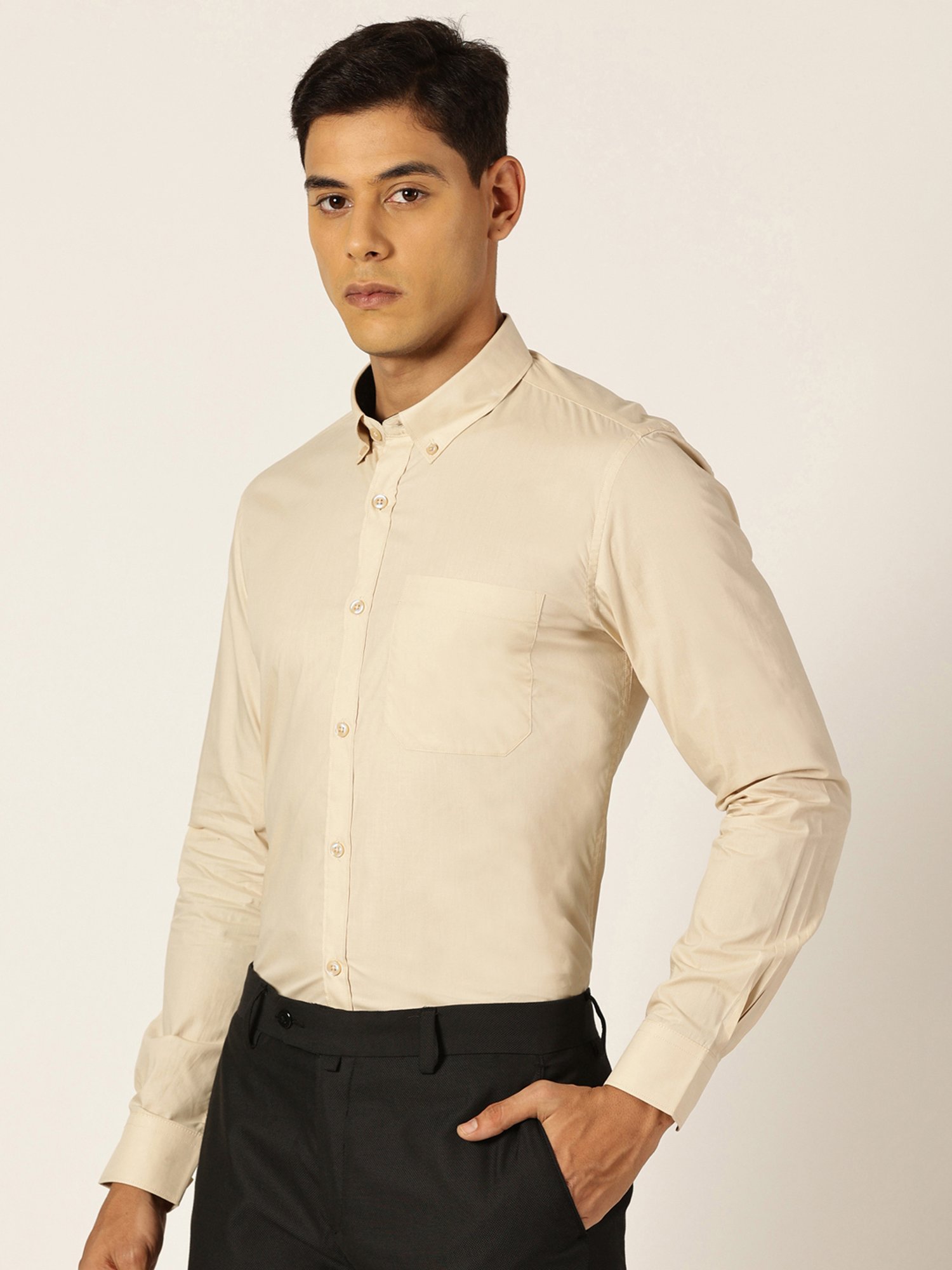 Thomas Scott Beige Smart Fit Cotton Shirt