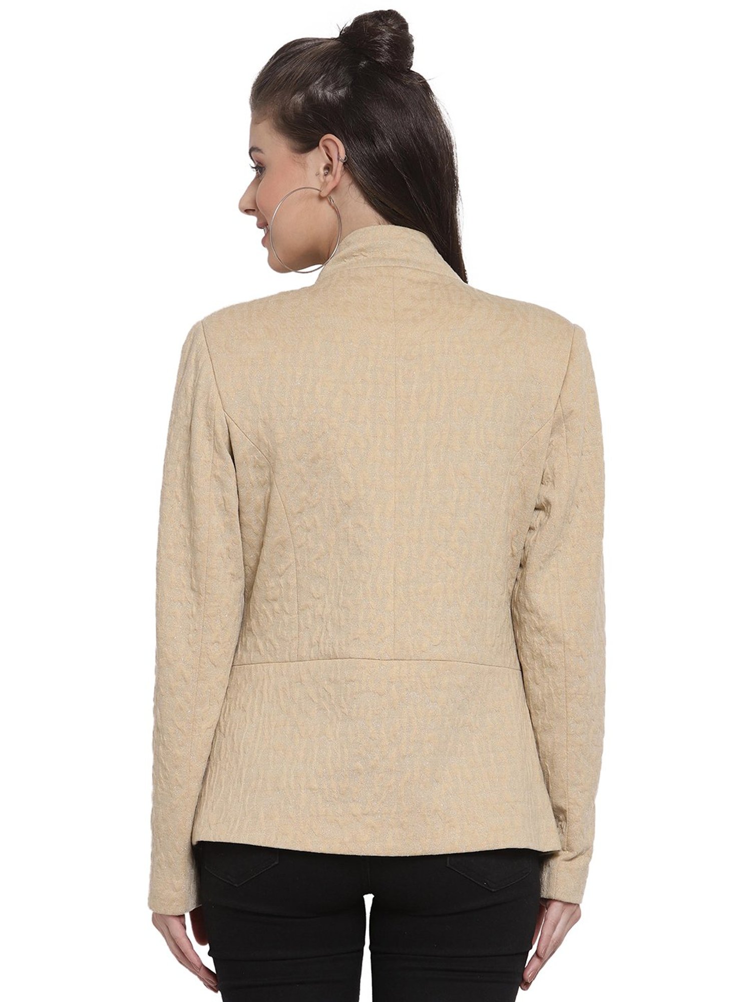 Juelle Beige Jacquard Full Sleeves Coat
