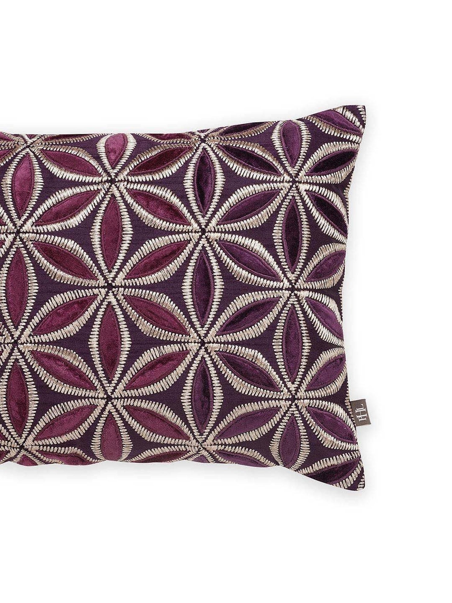 Pure Home and Living Purple Cotton Applique Work Rectangular Cushion Cover