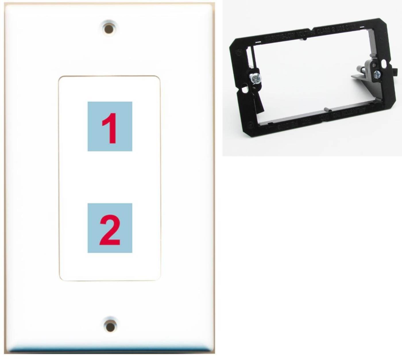 2 Port Custom Keystone Wall Plate DecorZ White w/Mounting Bracket