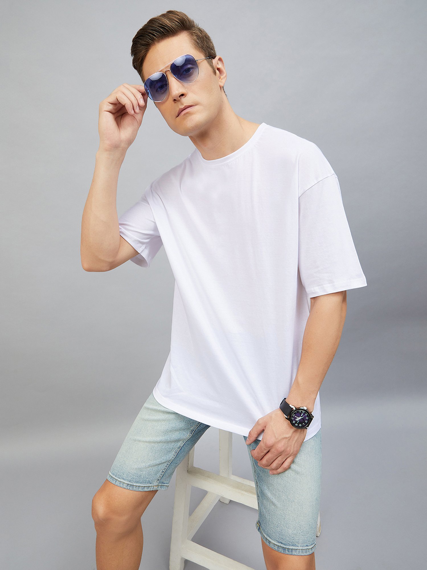 CHIMPAAANZEE White Loose Fit Oversized Crew T-Shirt