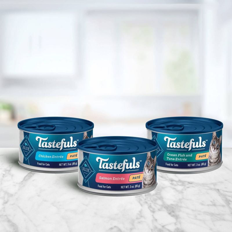 Blue Buffalo Tastefuls Pate Chicken, Salmon & Tuna Entrées Premium Wet Cat Food - 3oz / 12ct Variety Pack