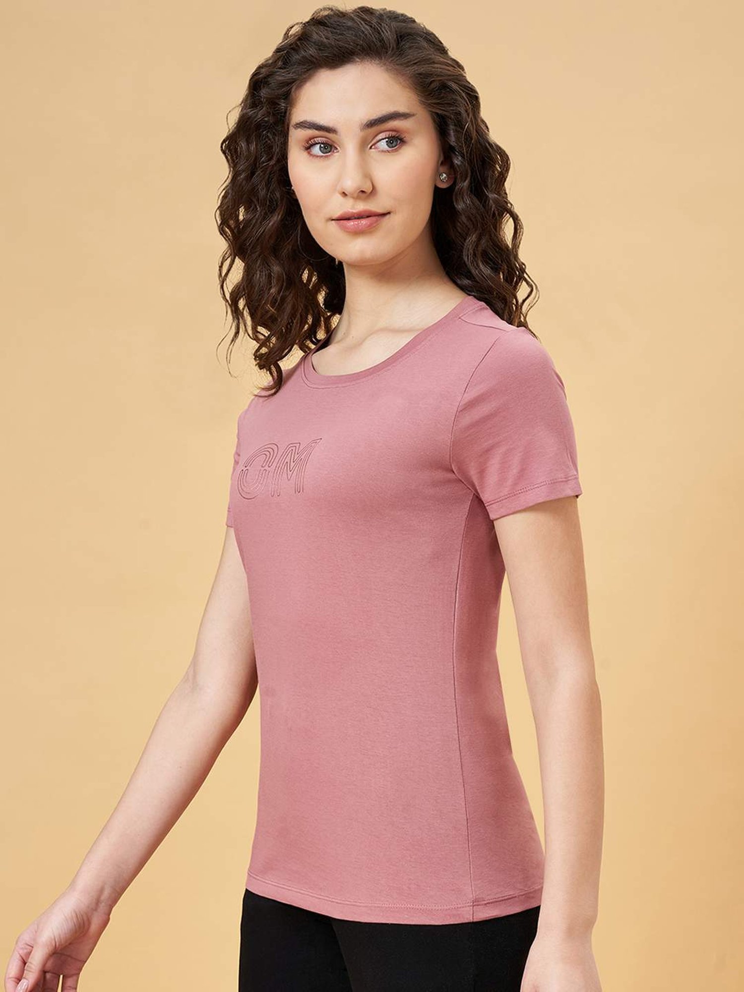 Ajile by Pantaloons Pink Cotton Printed Sports T-Shirt