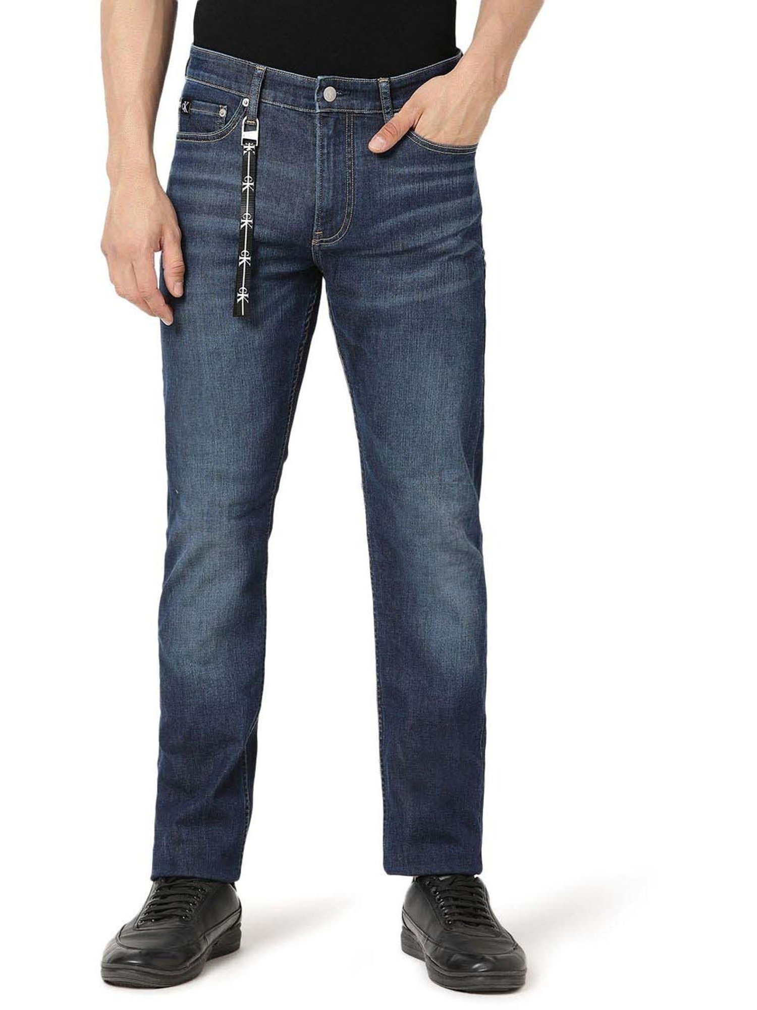 Calvin Klein Jeans Slim Dark Blue Hanger Loop Lightly Washed Mid Rise Jeans