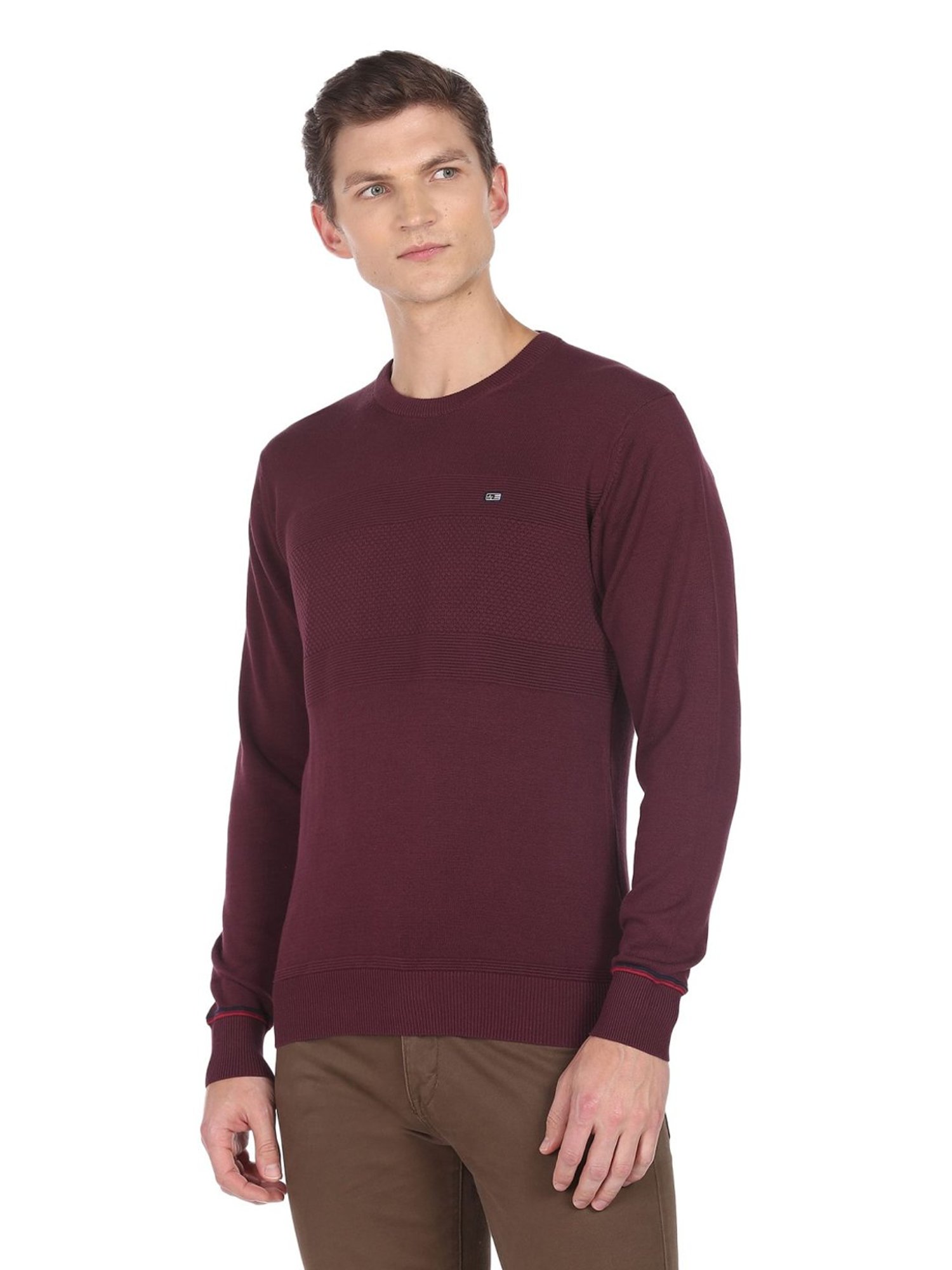 Arrow Sport Burgundy Cotton Regular Fit Sweater