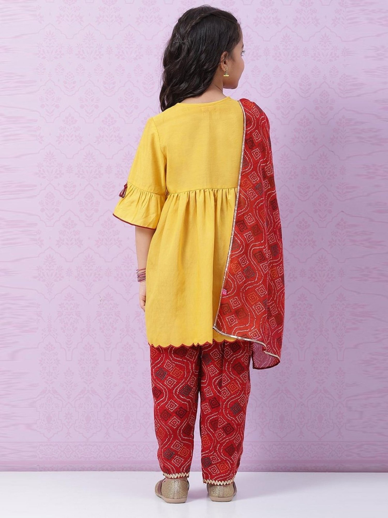 Biba Kids Yellow & Red Embroidered Kurta Set