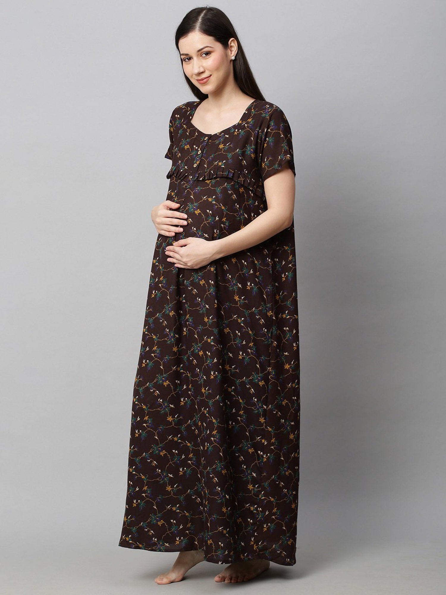 Clovia Yellow & Pink Graphic Print Maternity Top With Pyjamas