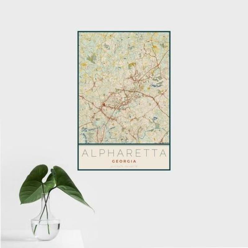 Alpharetta - Georgia Map Print in Woodblock