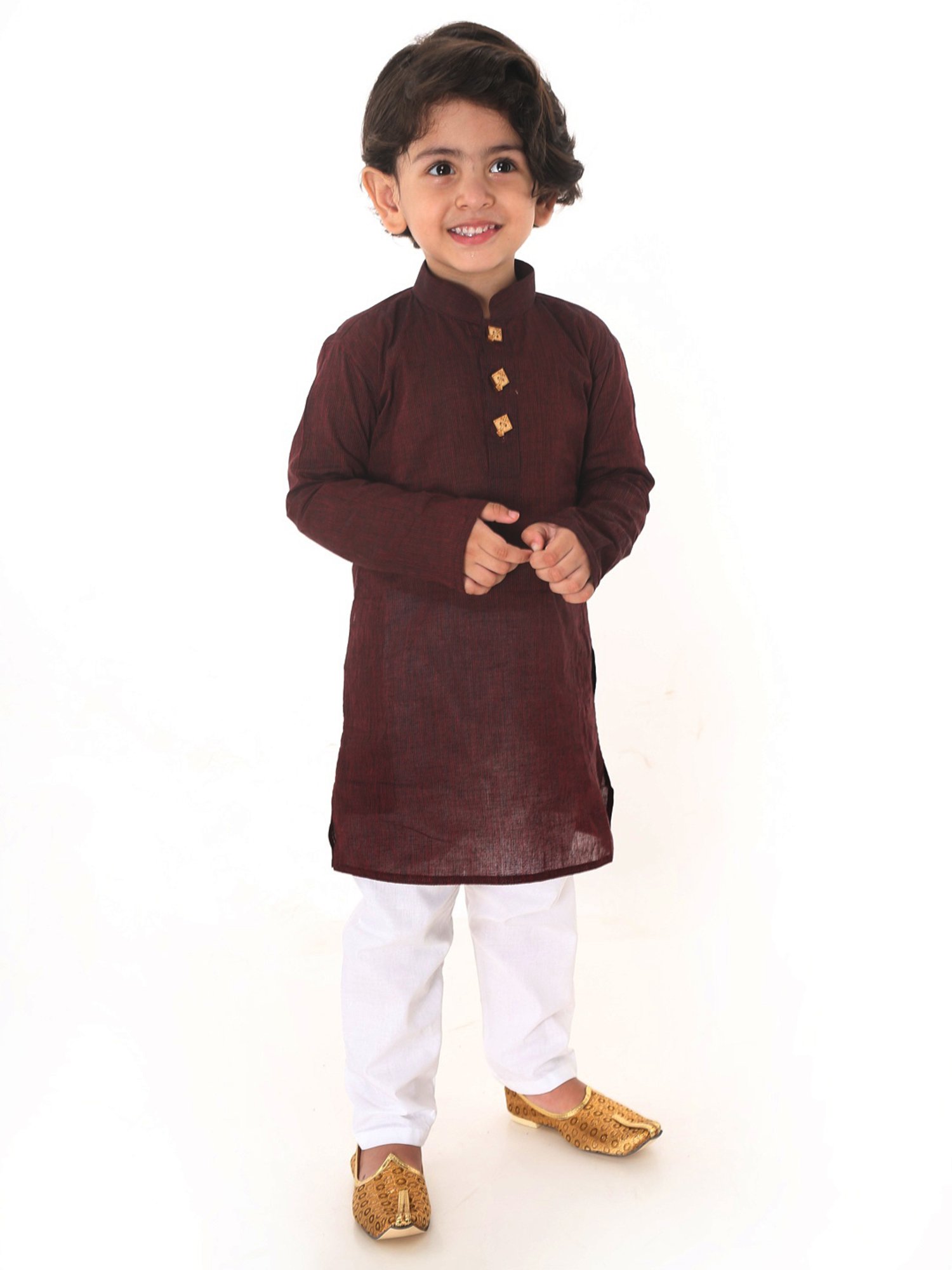 VASTRAMAY SISHU Maroon & White Cotton Self Kurta Set
