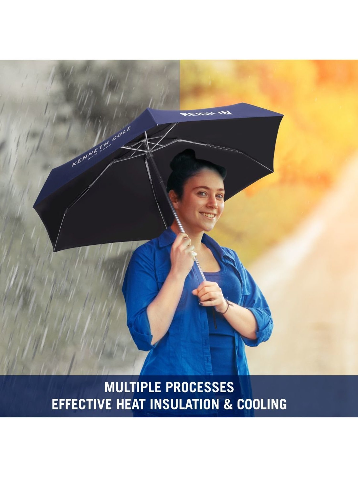 Kenneth Cole New York Mini 3 Fold UV Protection Navy Blue Umbrella