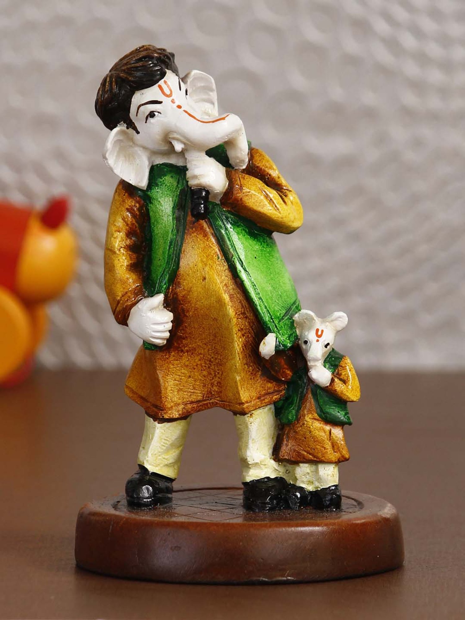 eCraftIndia Lord Ganesha Singing with Mushak Colorful Handcrafted Decorative Figurine