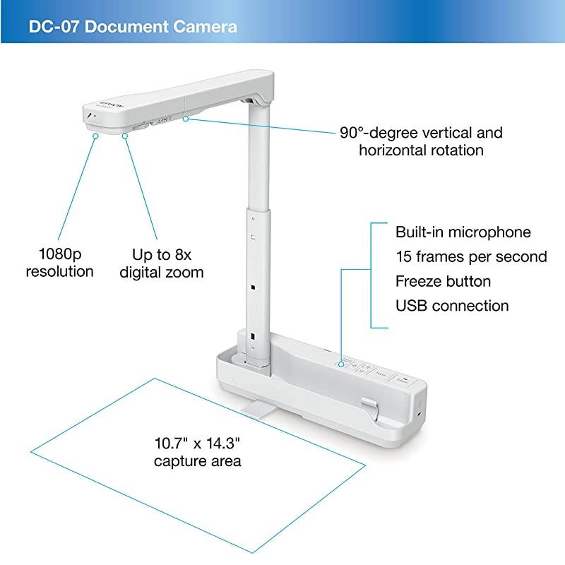 DC07 Portable Document Camera with USB Connectivity and 1080p ResolutionWhite
