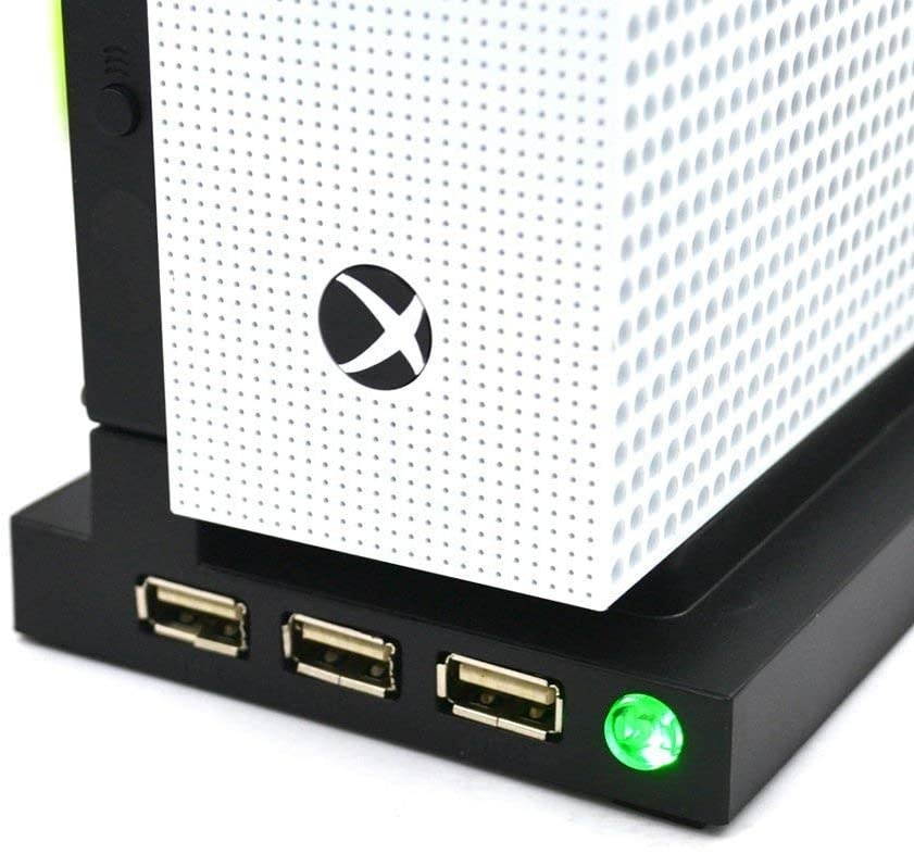 Xbox One S Vertical Stand with Cooling Fan, ELM Game Console Stand for Xbox One S with 3 USB Ports