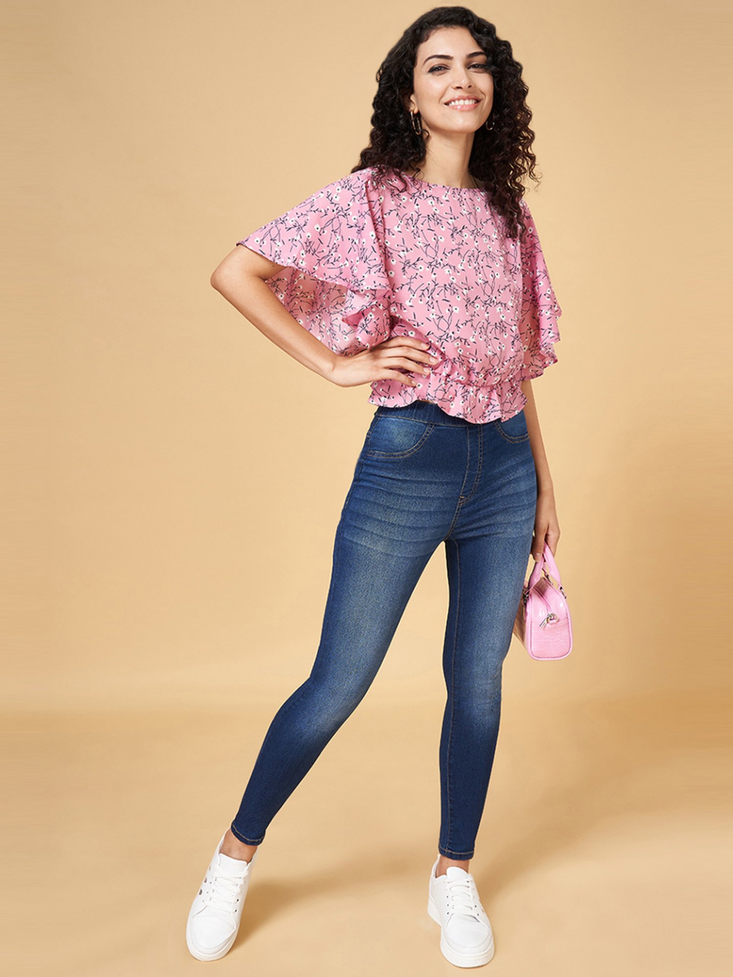 YU by Pantaloons Pink Printed Top