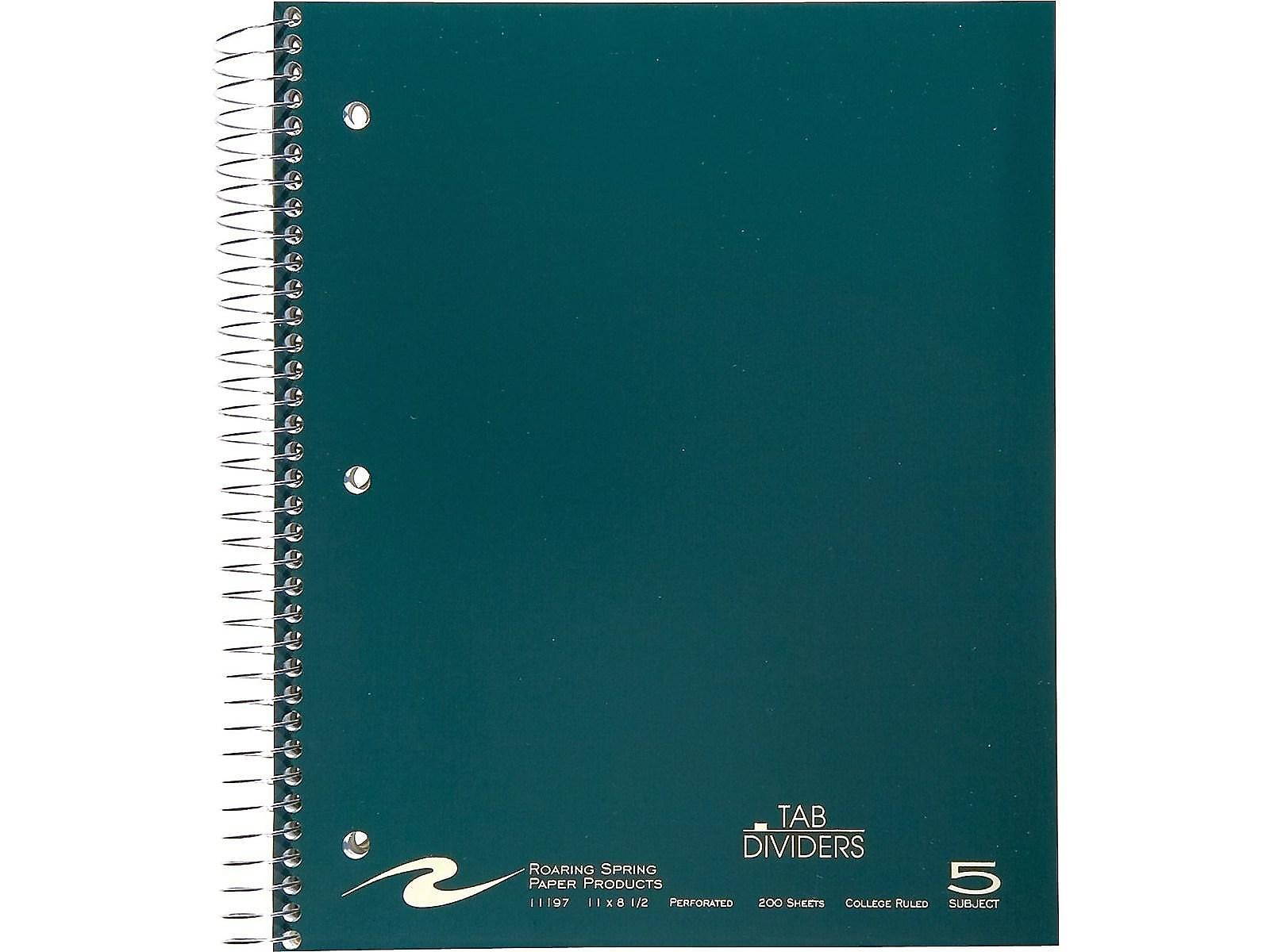 Staples Roaring Spring 5-Subject Notebook 8.5" x 11" College Ruled 280321