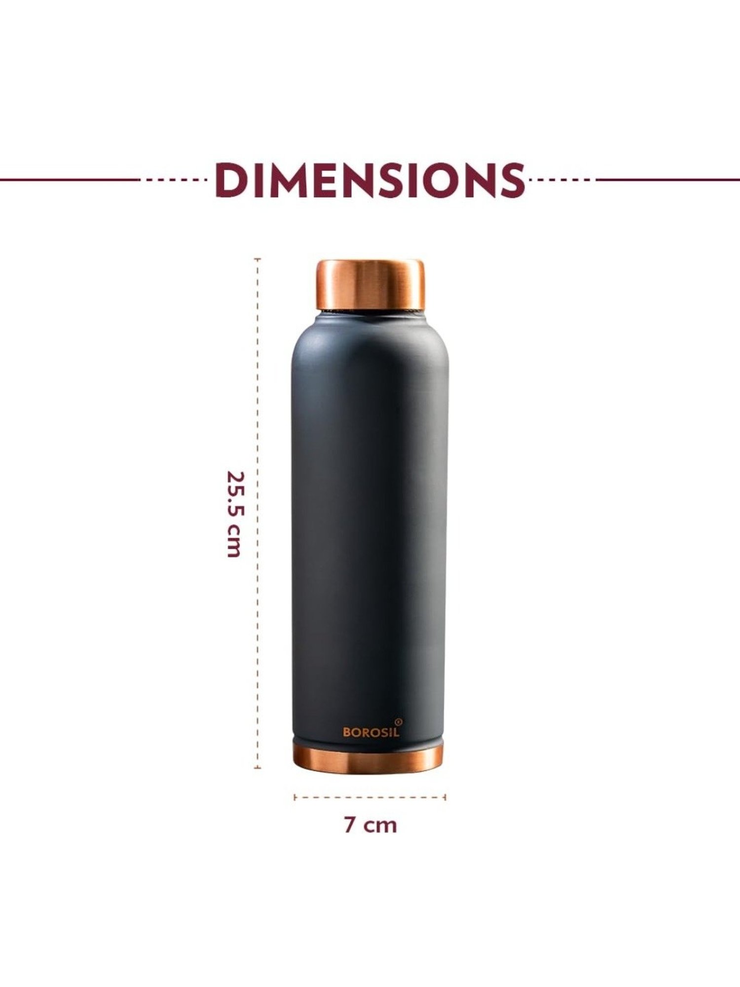 Borosil Grey Copper Bottle With Double Wall Vacuum (1 L)