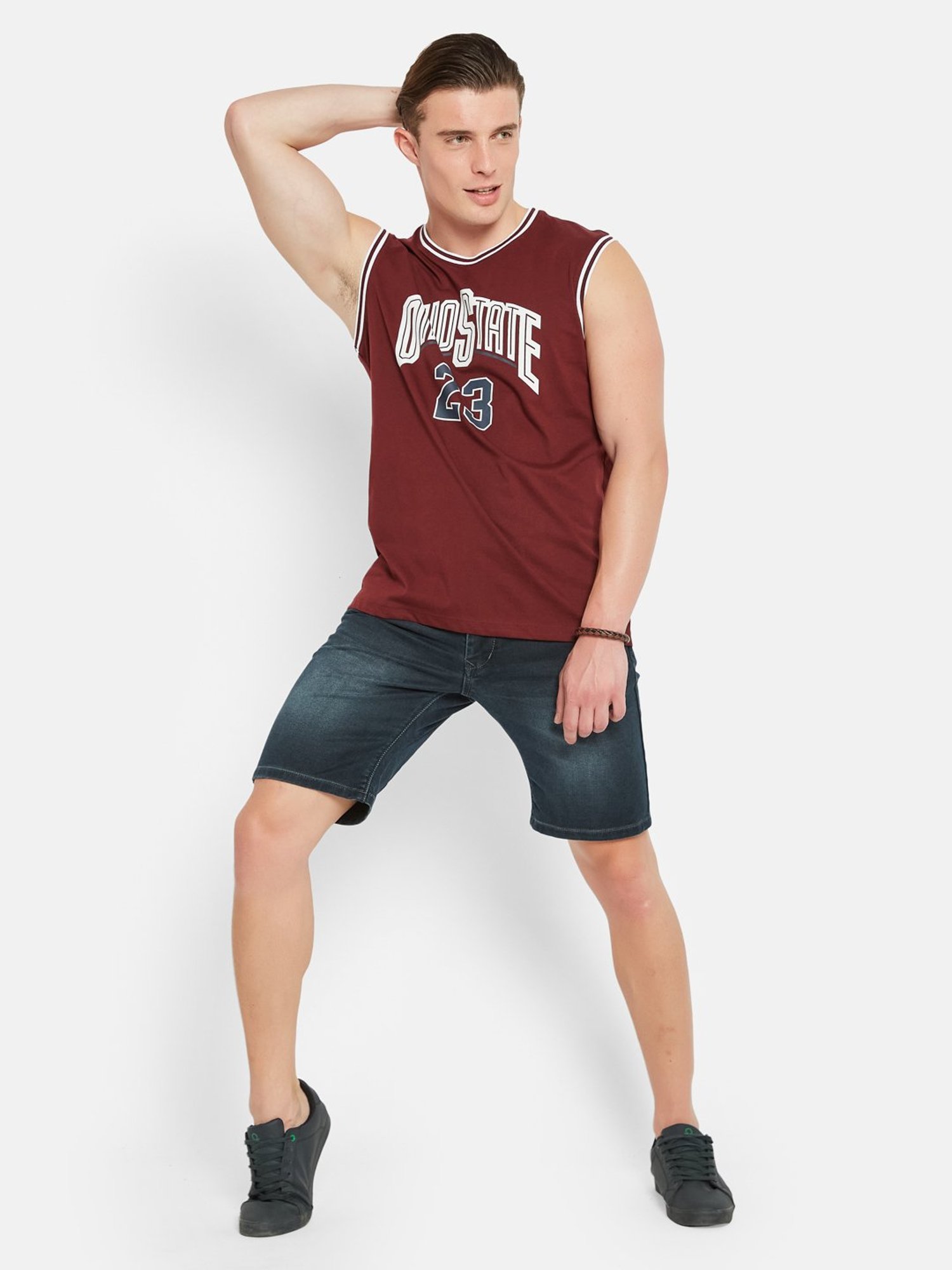 Octave Maroon Regular Fit Graphic Print Sleeveless T-Shirt
