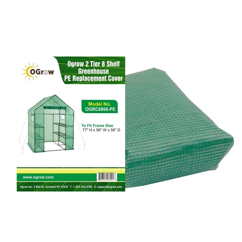 2 Tier 8 Shelf Greenhouse PE Replacement Cover Green - To Fit Ogrow Item OG6868-PE