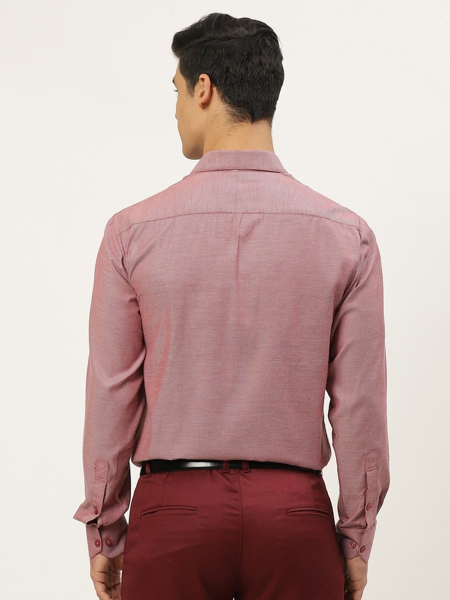 Sojanya Maroon Cotton Regular Fit Self Pattern Shirt
