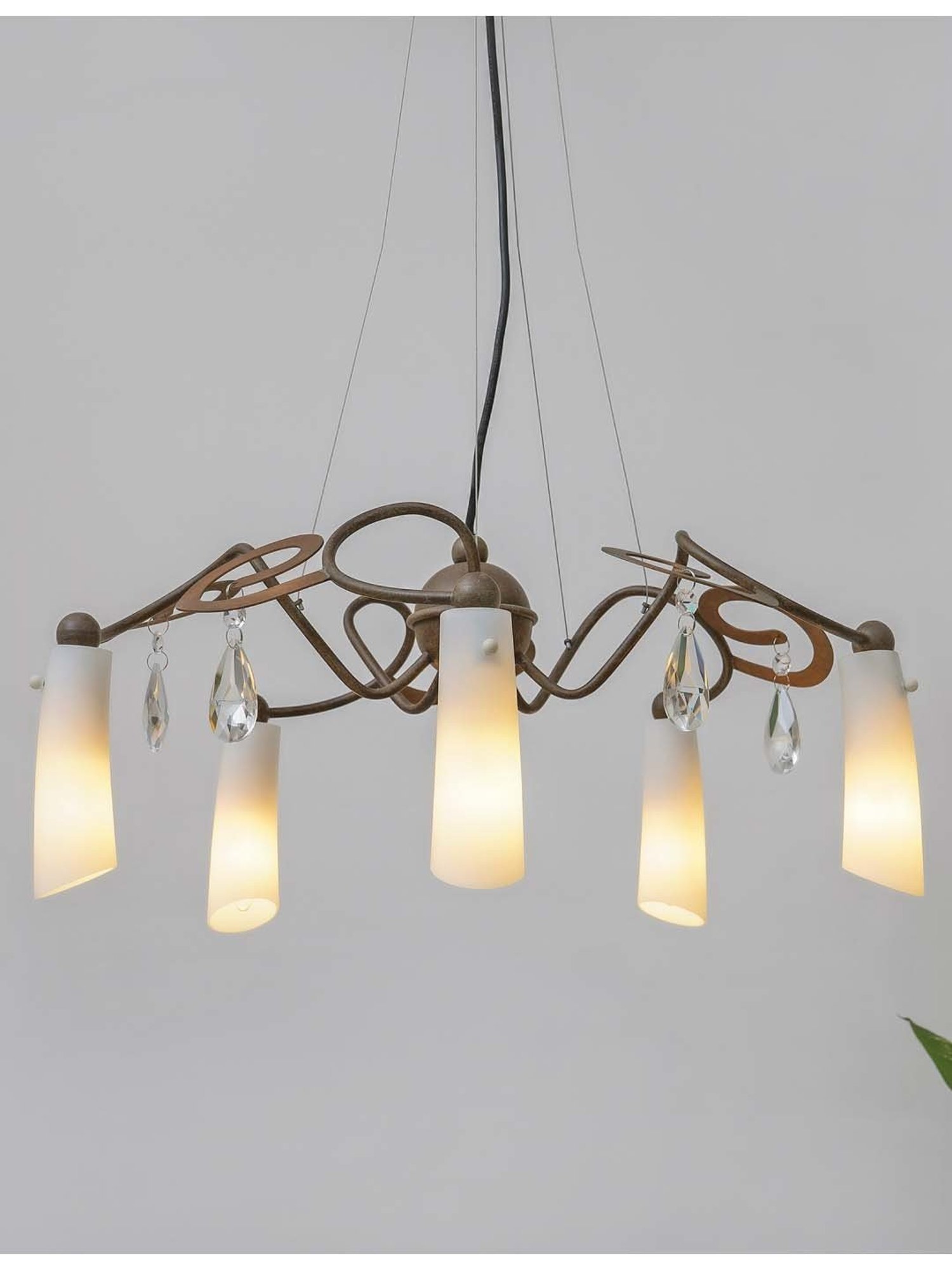 Kapoor E Illuminations 'Nolan' White & Brown Metal 5-In-1 Chandelier
