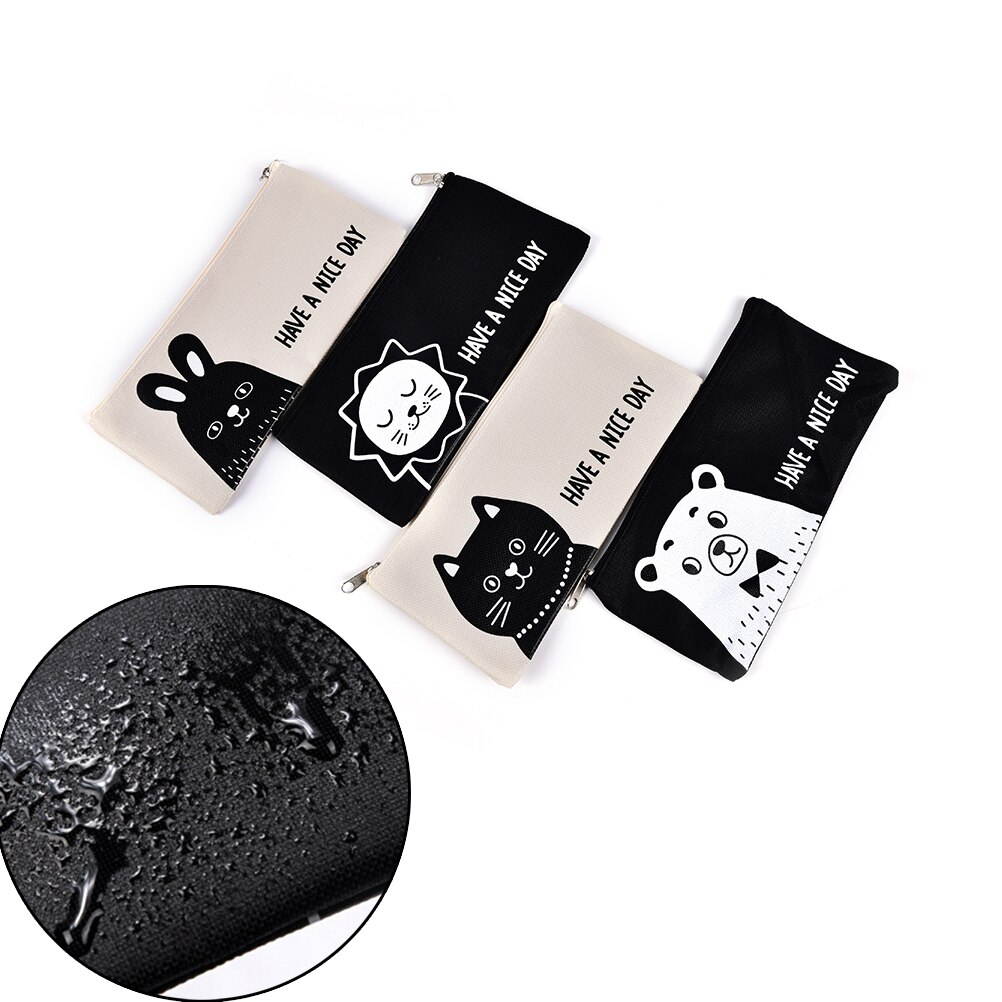 Canvas Pencil Case Cute Animal Lion Bear Rabbit Cat Pencil Bag Pen Storage Bags Stationery School Supplies
