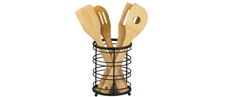 Home Basics Wire Collection Cutlery Holder with Mesh Bottom and Non-Skid Feet, Black