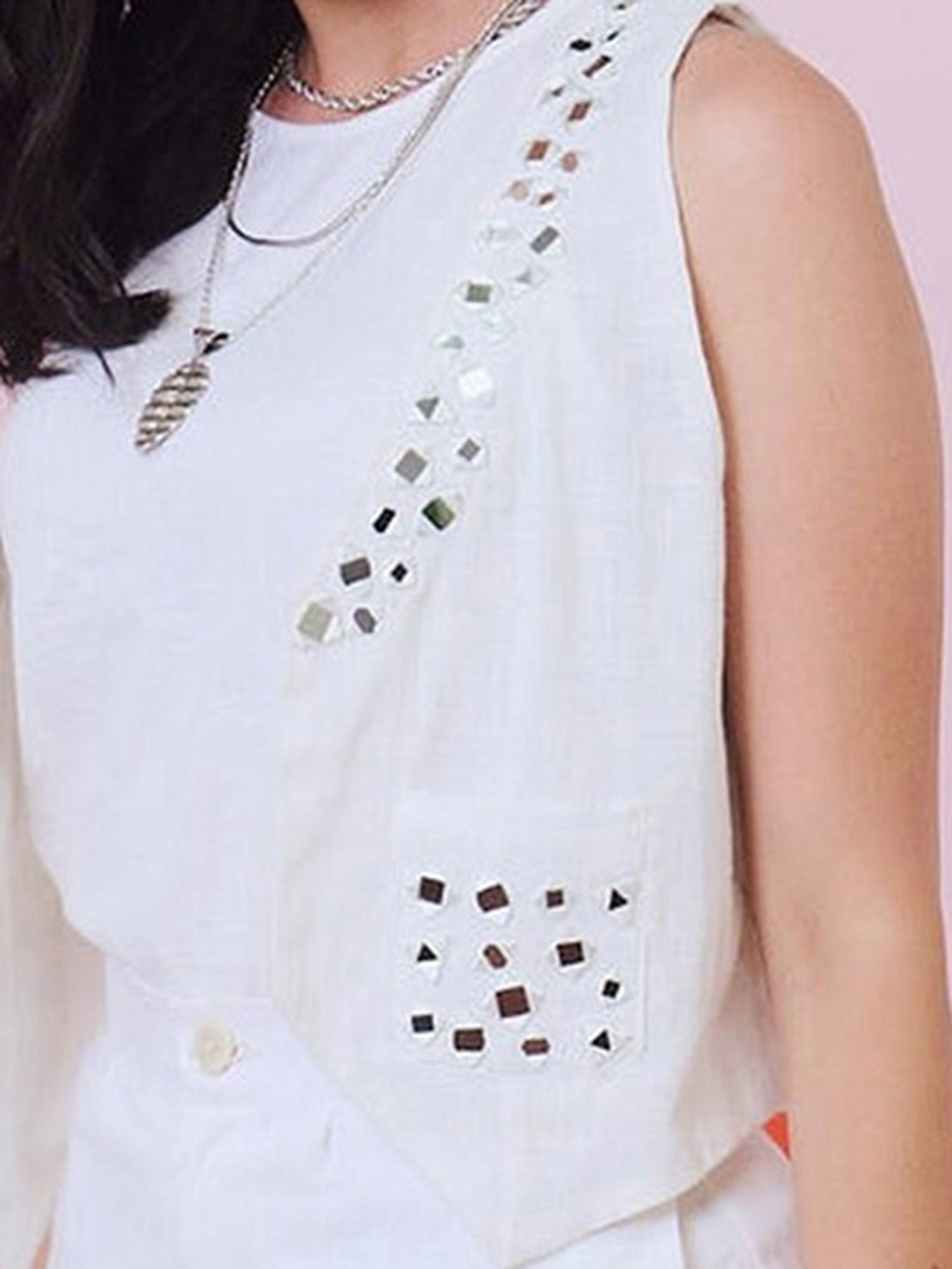 Gulaal White Aaina Mirror Embroidered Waist Coat