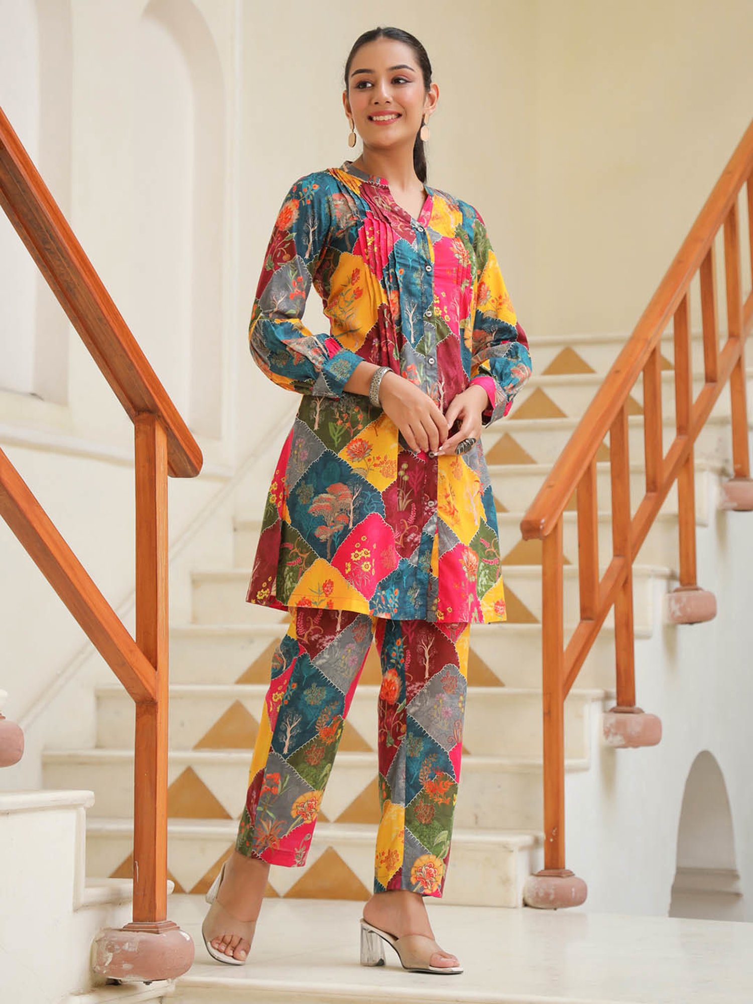 Rain and Rainbow Multicolor Pure Cotton Printed Tunic & Pant Set