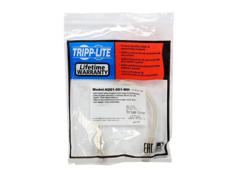 TRIPP LITE N201-001-WH 1 ft. Gigabit Snagless Molded Patch Cable