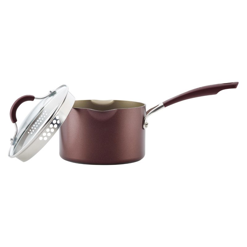 Circulon Innovatum 2qt Hard-Anodized Nonstick Covered Straining Saucepan with Pour Spouts Merlot