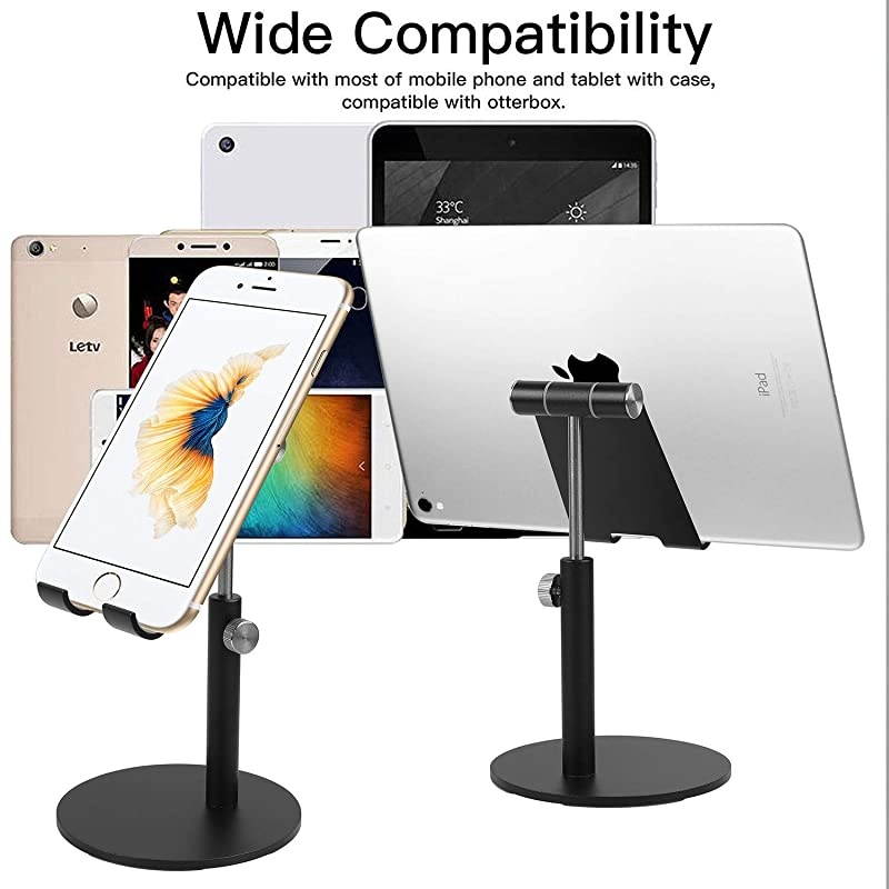 Adjustable Tablet Stand Cell Phone Desk Holder Aluminum Desktop Stand Solid Anti-Slip Portable Universal Holders Compatible with All Mobile Smart Phone Tablet,Black