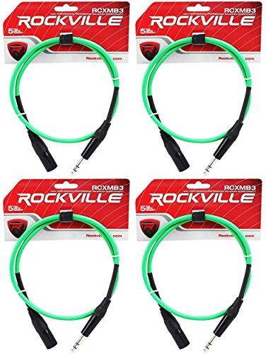 4 rockville rcxmb3g green 3' male rean xlr to 1/4'' trs balanced cables