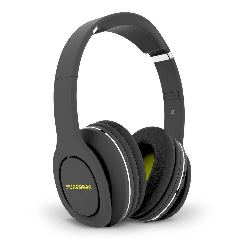 PureGear PureBoom Wireless Bluetooth 4.1 Over Head Foldable Adjustable Stereo Over Ear Headphones w/ Built-in Mic and Wired Mode for PC/ Cell Phones/ TV, Black